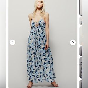 NWT Free People Mulberry Keyhole Cross Strap Back Blue Floral Maxi Dress Large